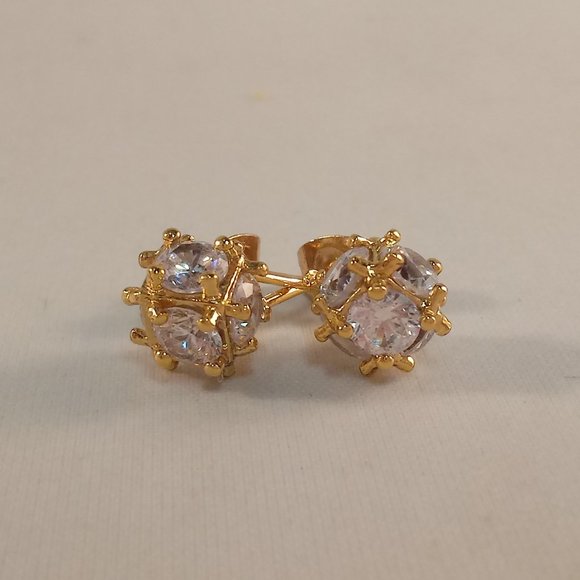 18K Yellow Gold Filled Mystical Magic Ball White Diamond Zircon stud Earrings - Picture 4 of 6